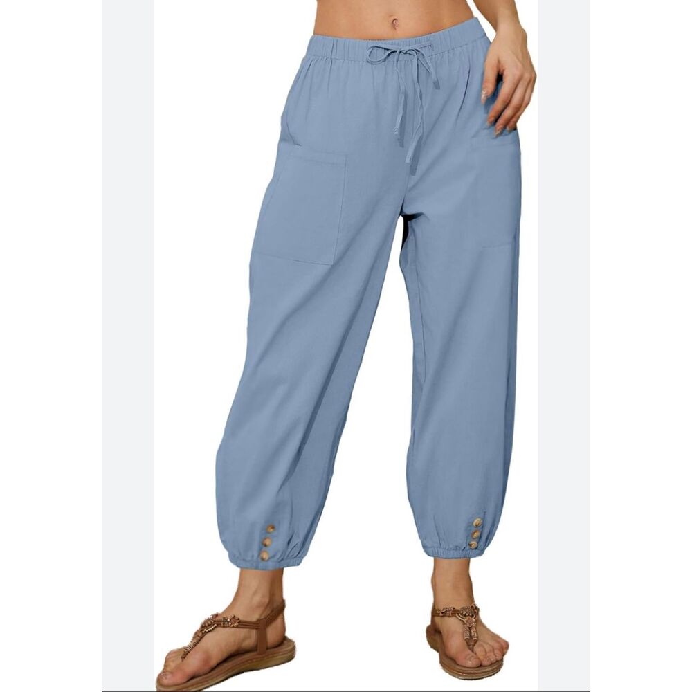 Blue High Waist Cropped Jogger Pants Size L NWOT